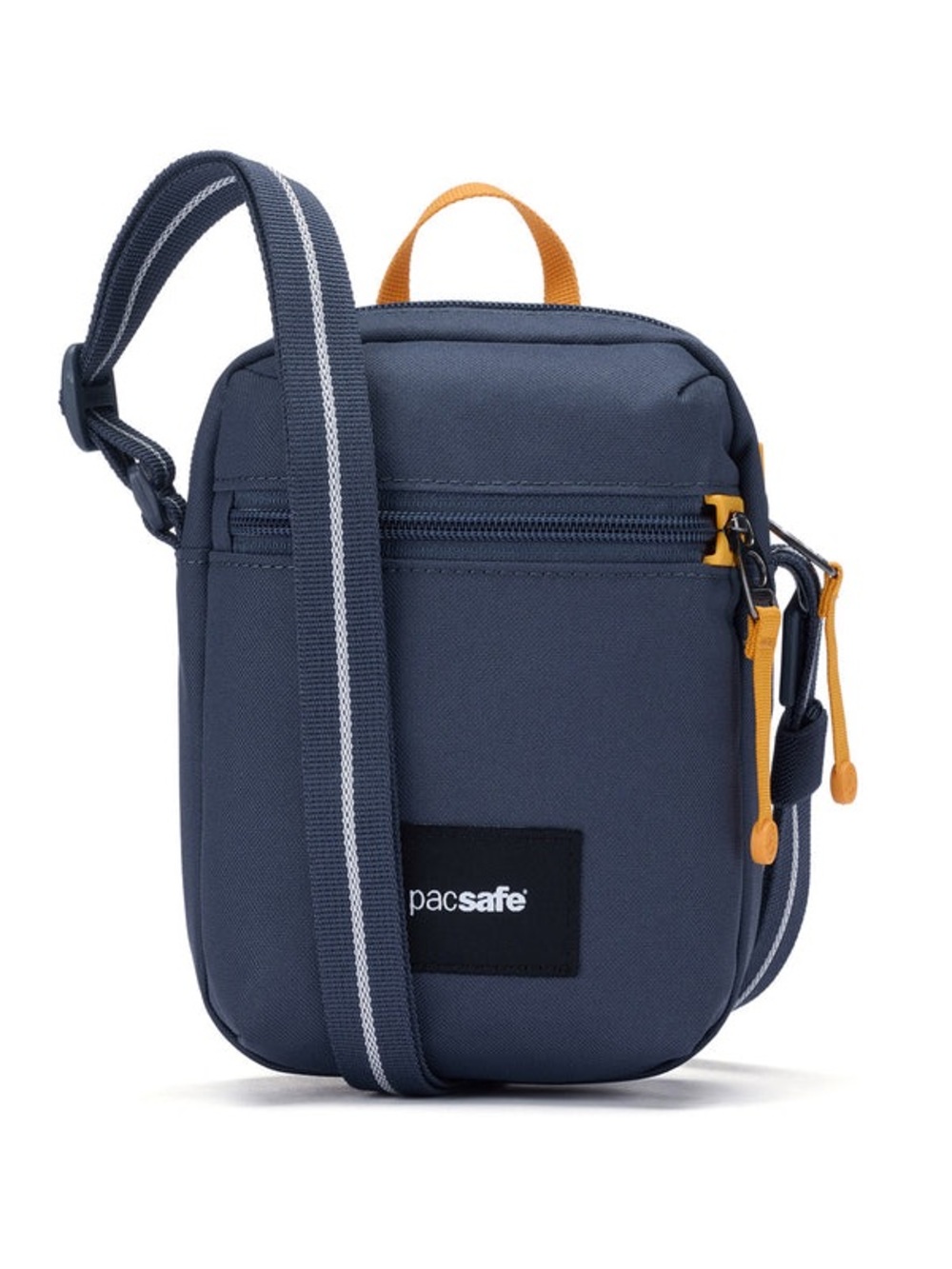 Pacsafe Navy Crossbody Belt Bag with Yellow Accents
